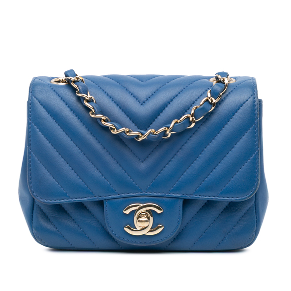 Pre-Loved Chanel Mini Square Classic Chevron Lambskin Single Flap - Picture 1 of 9